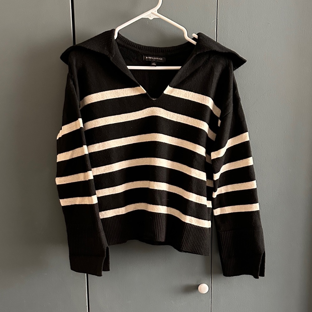 Banana Republic Black and White Striped Pullover